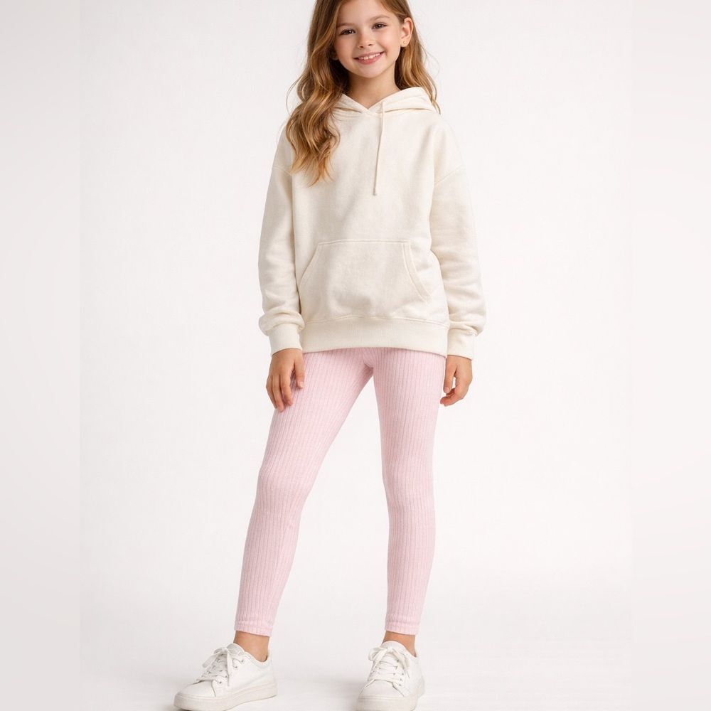 Girls Pink Ribbed Tights Leggings Size 10/12 Cozy Stretch Cotton NWT